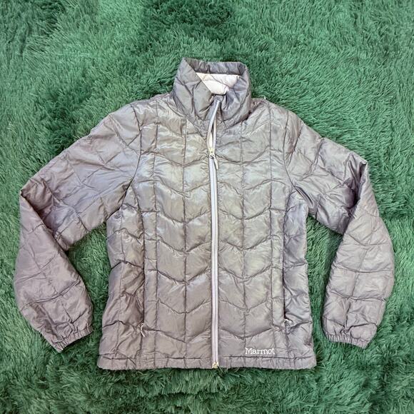 Marmot 800 Fill Down Puffer Jacket Youth S Gray Coat Full Zip Warm Bubble Hike - Picture 1 of 8